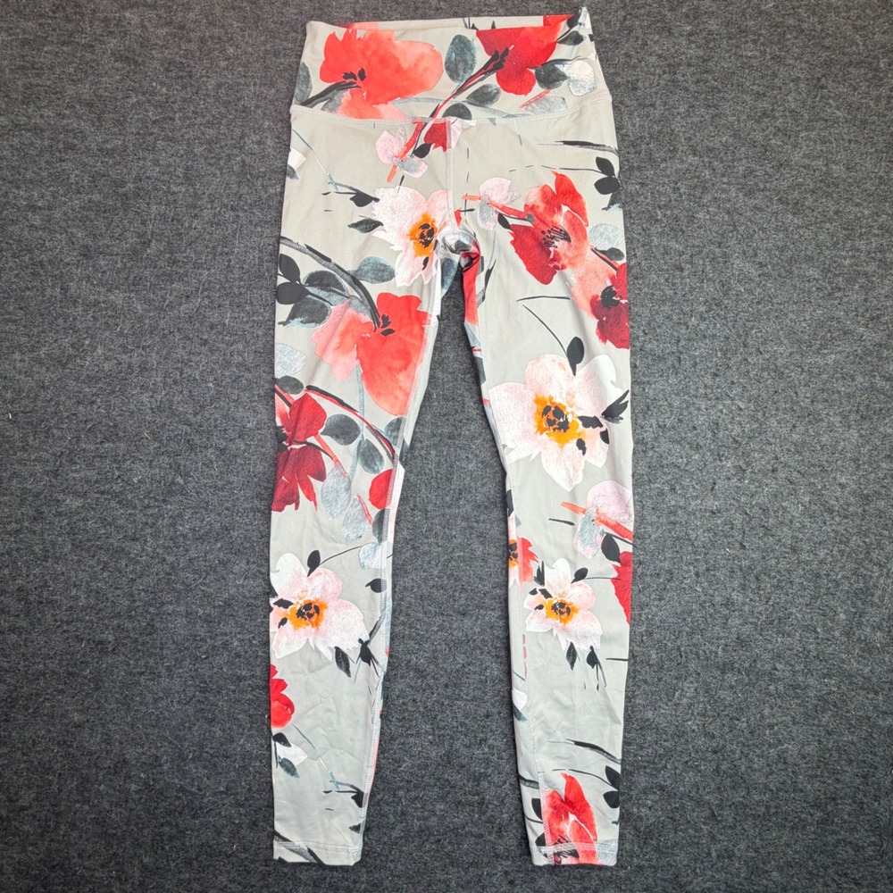 Guru Active Leggings Womens Small Grey Red Floral High Rise Athleisure